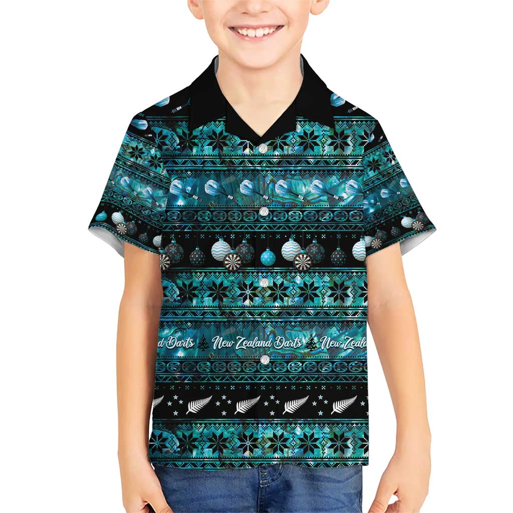 New Zealand Darts Christmas Kid Hawaiian Shirt Merry Xmas Aotearoa Maori Paua Shell - Polynesian Pride