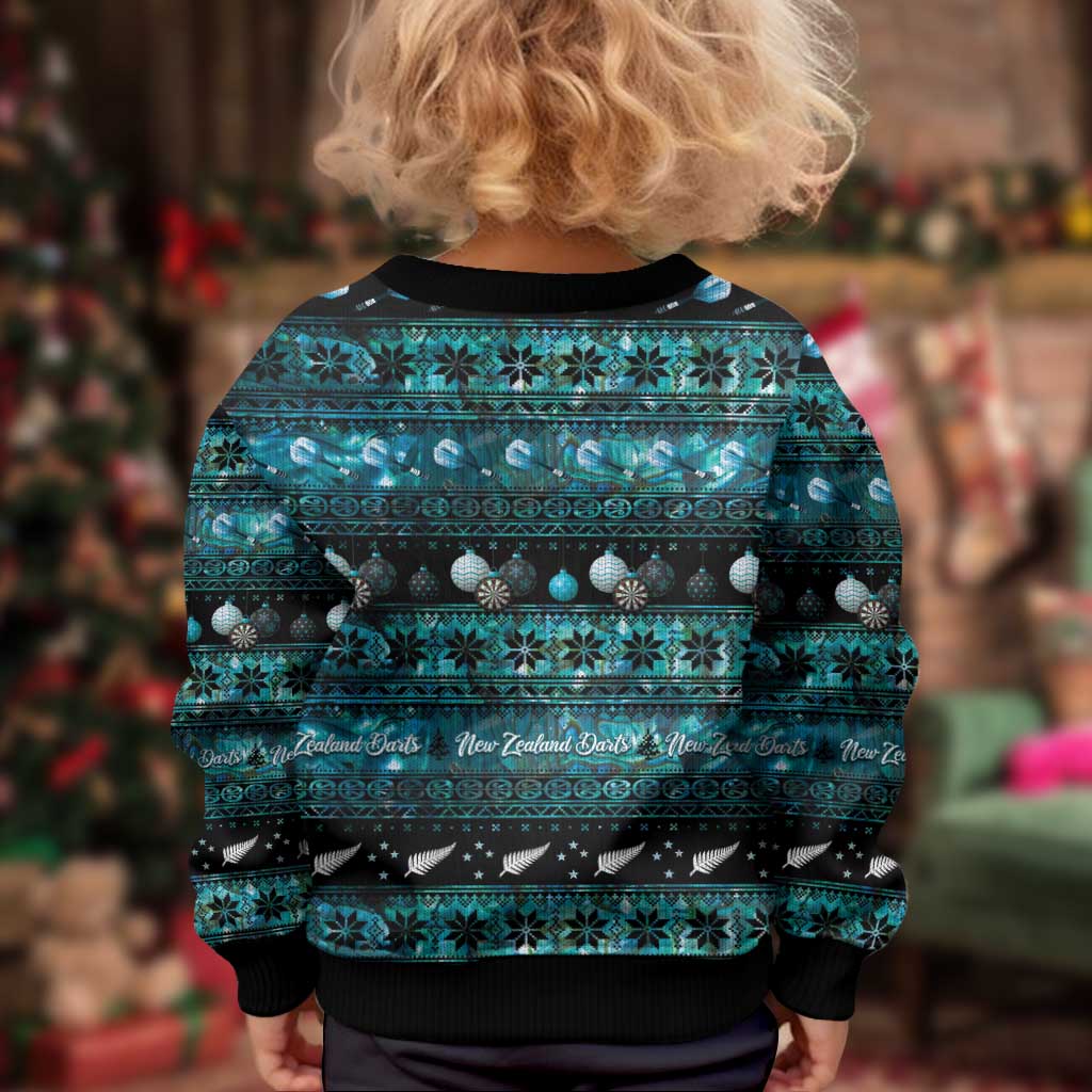 New Zealand Darts Christmas Kid Ugly Christmas Sweater Merry Xmas Aotearoa Maori Paua Shell LT14 - Polynesian Pride