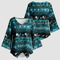 New Zealand Darts Christmas Kimono Sleeve Blouse Merry Xmas Aotearoa Maori Paua Shell - Polynesian Pride