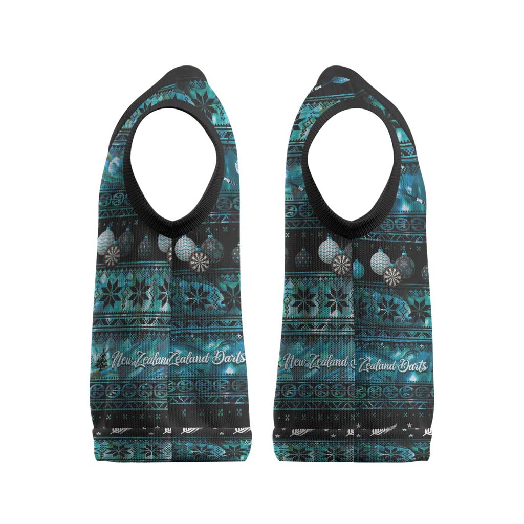 New Zealand Darts Christmas Knitted V-Neck Vest Merry Xmas Aotearoa Maori Paua Shell - Polynesian Pride