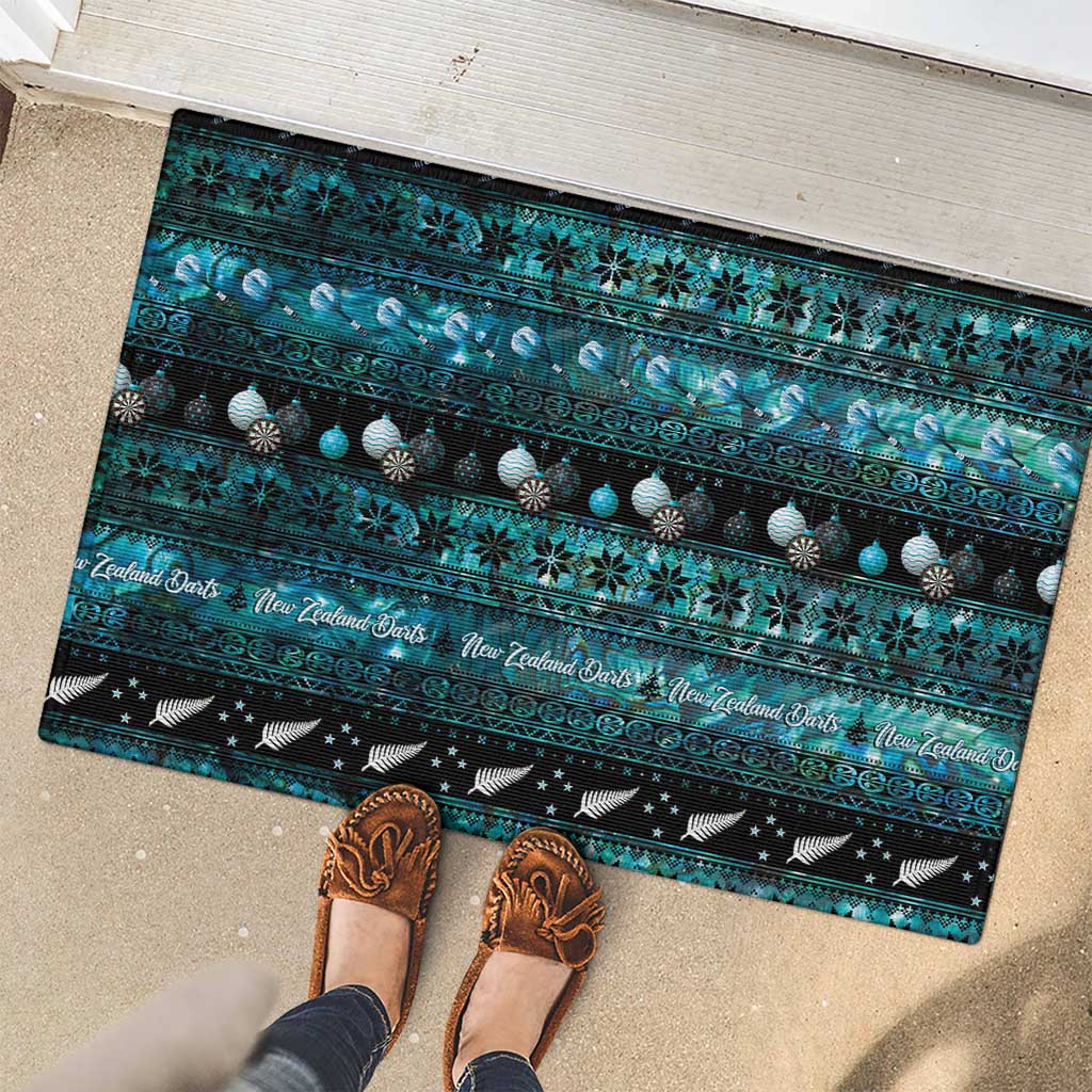 New Zealand Darts Christmas Rubber Doormat Merry Xmas Aotearoa Maori Paua Shell - Polynesian Pride