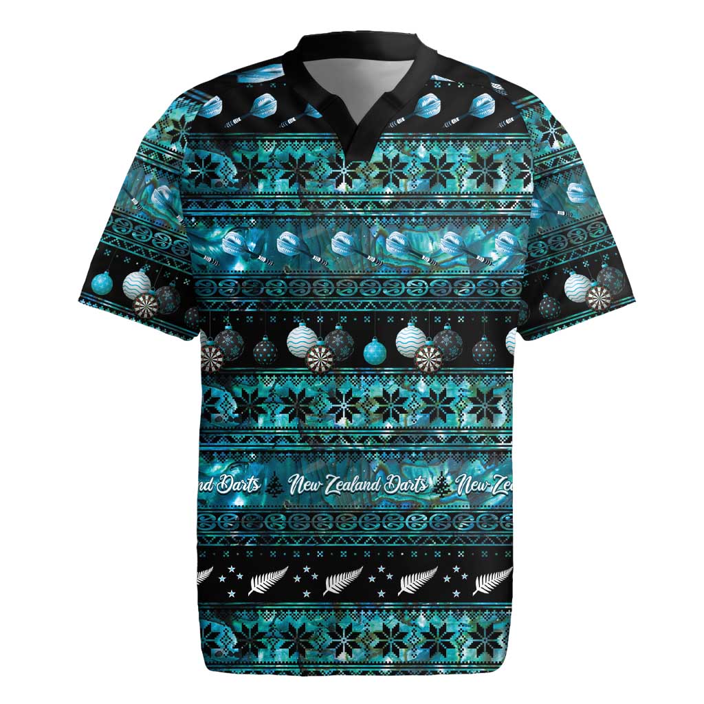 New Zealand Darts Christmas Rugby Jersey Merry Xmas Aotearoa Maori Paua Shell - Polynesian Pride