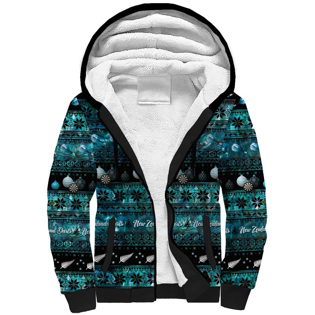 New Zealand Darts Christmas Sherpa Hoodie Merry Xmas Aotearoa Maori Paua Shell LT14 Unisex Cyan - Polynesian Pride