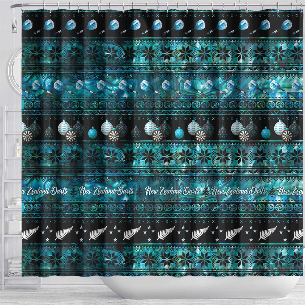 New Zealand Darts Christmas Shower Curtain Merry Xmas Aotearoa Maori Paua Shell LT14 - Polynesian Pride