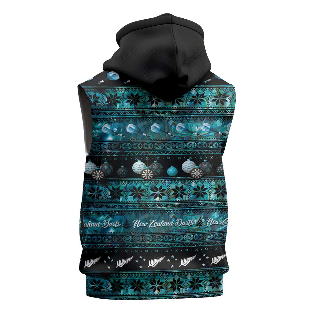 New Zealand Darts Christmas Sleeveless Hoodie Merry Xmas Aotearoa Maori Paua Shell - Polynesian Pride