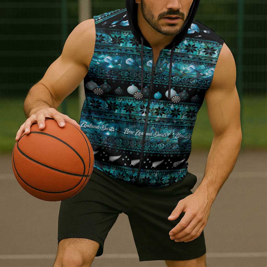 New Zealand Darts Christmas Sleeveless Zip Hoodie Merry Xmas Aotearoa Maori Paua Shell LT14 - Polynesian Pride