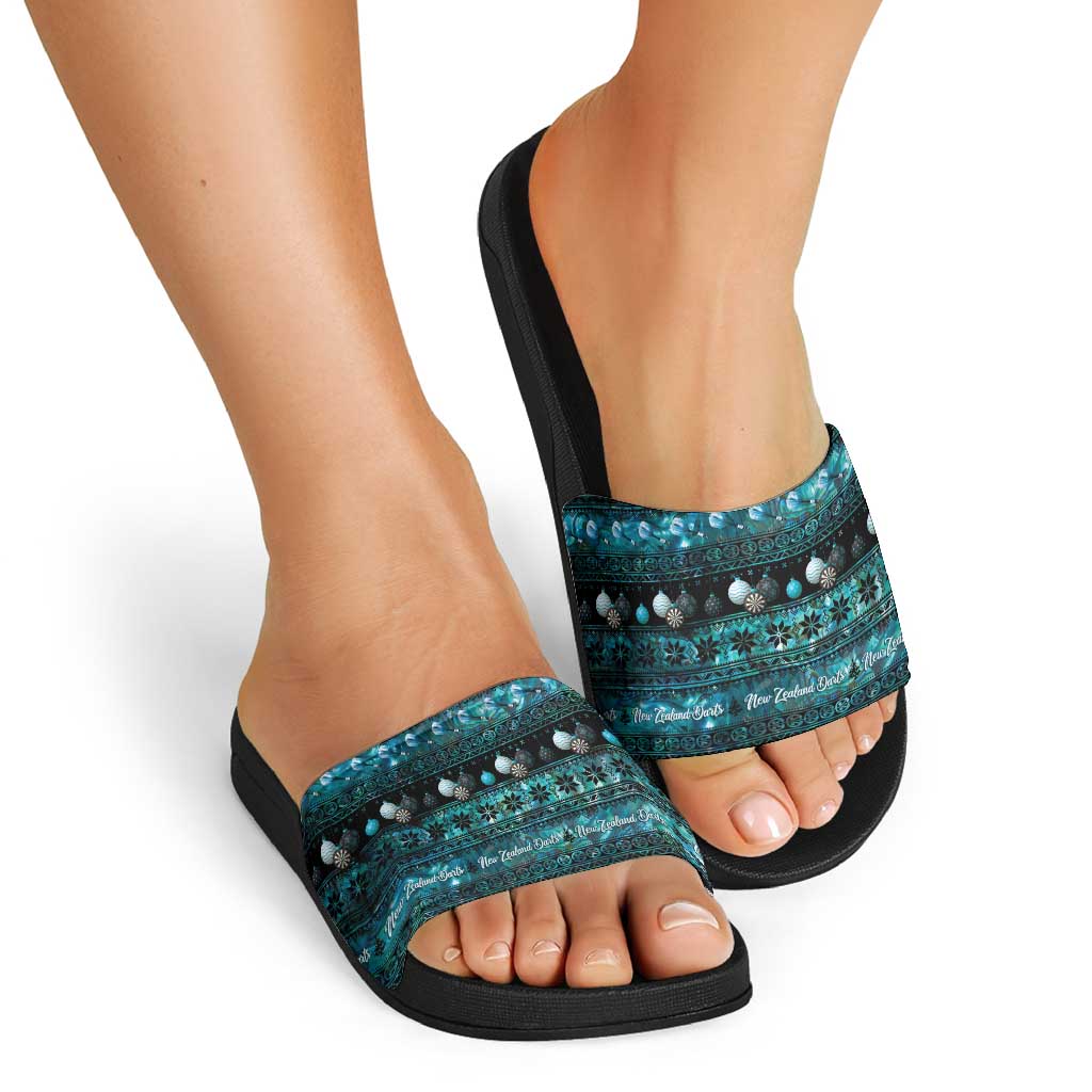 New Zealand Darts Christmas Slide Sandals Merry Xmas Aotearoa Maori Paua Shell LT14 - Polynesian Pride
