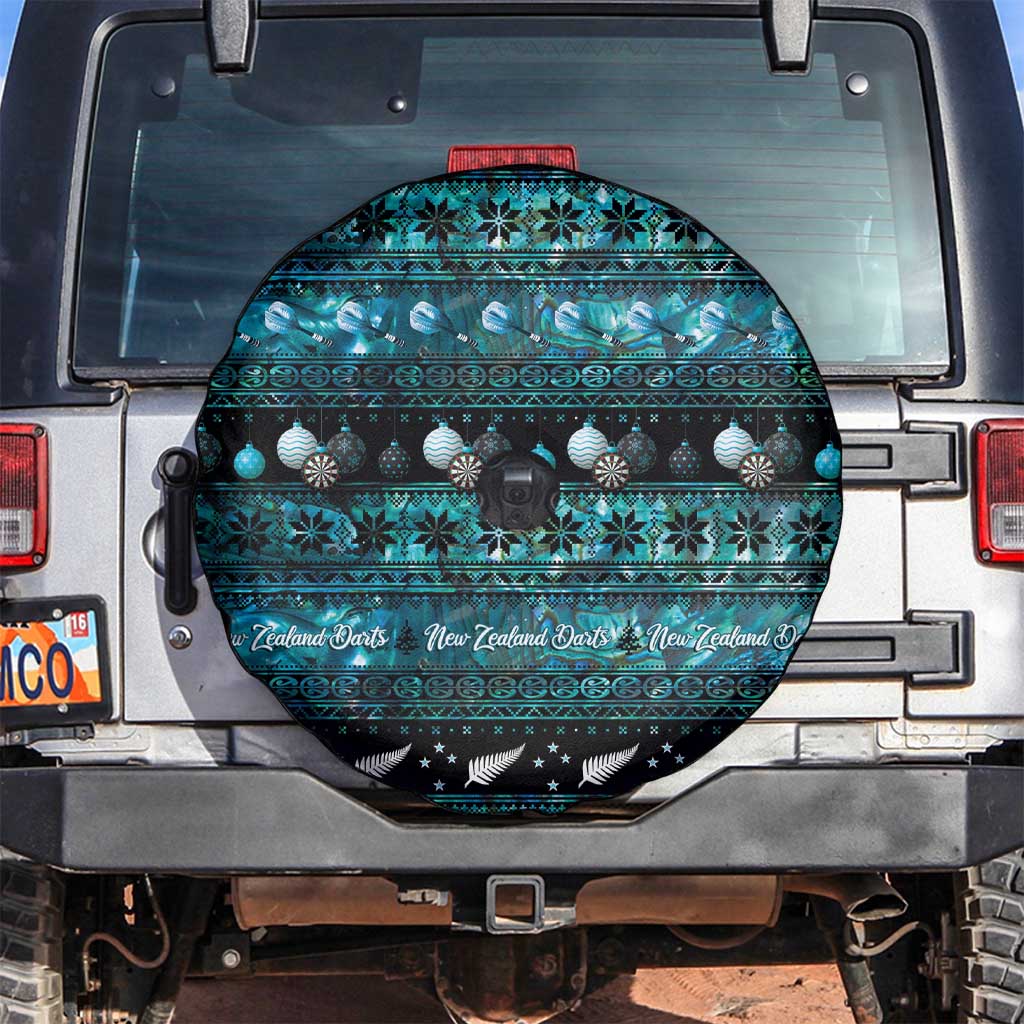New Zealand Darts Christmas Spare Tire Cover Merry Xmas Aotearoa Maori Paua Shell LT14 Cyan - Polynesian Pride