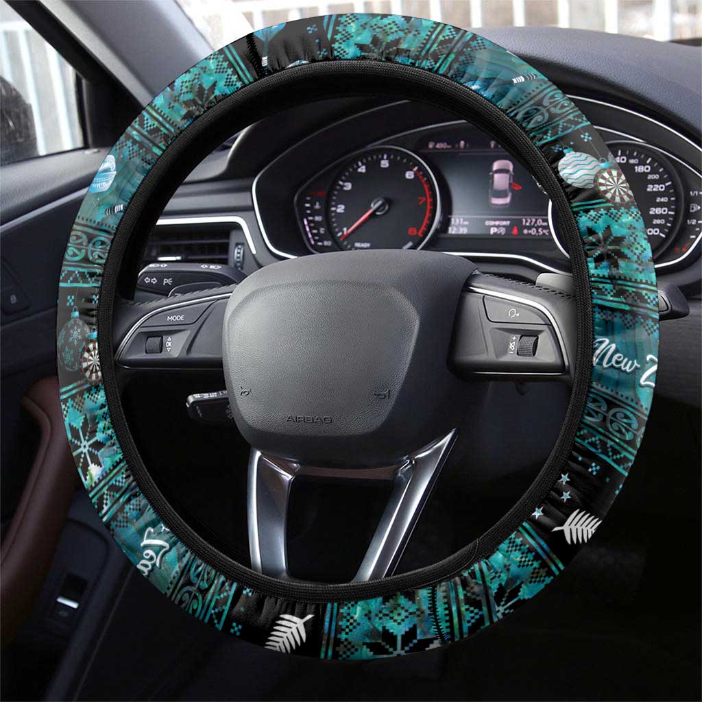 New Zealand Darts Christmas Steering Wheel Cover Merry Xmas Aotearoa Maori Paua Shell - Polynesian Pride