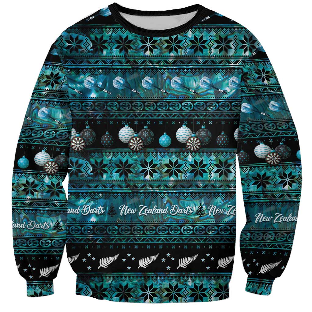 New Zealand Darts Christmas Sweatshirt Merry Xmas Aotearoa Maori Paua Shell - Polynesian Pride