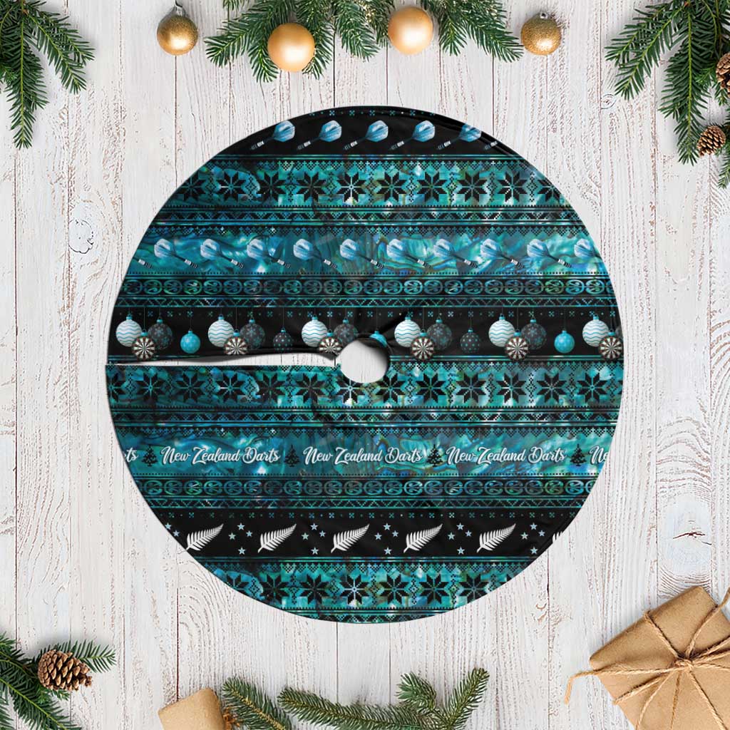 New Zealand Darts Christmas Tree Skirt Merry Xmas Aotearoa Maori Paua Shell - Polynesian Pride