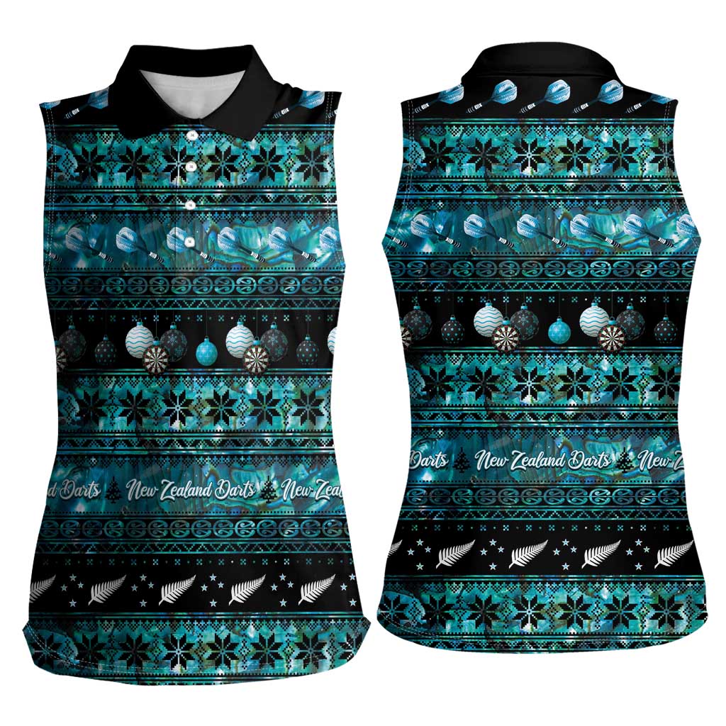 New Zealand Darts Christmas Women Sleeveless Polo Shirt Merry Xmas Aotearoa Maori Paua Shell - Polynesian Pride