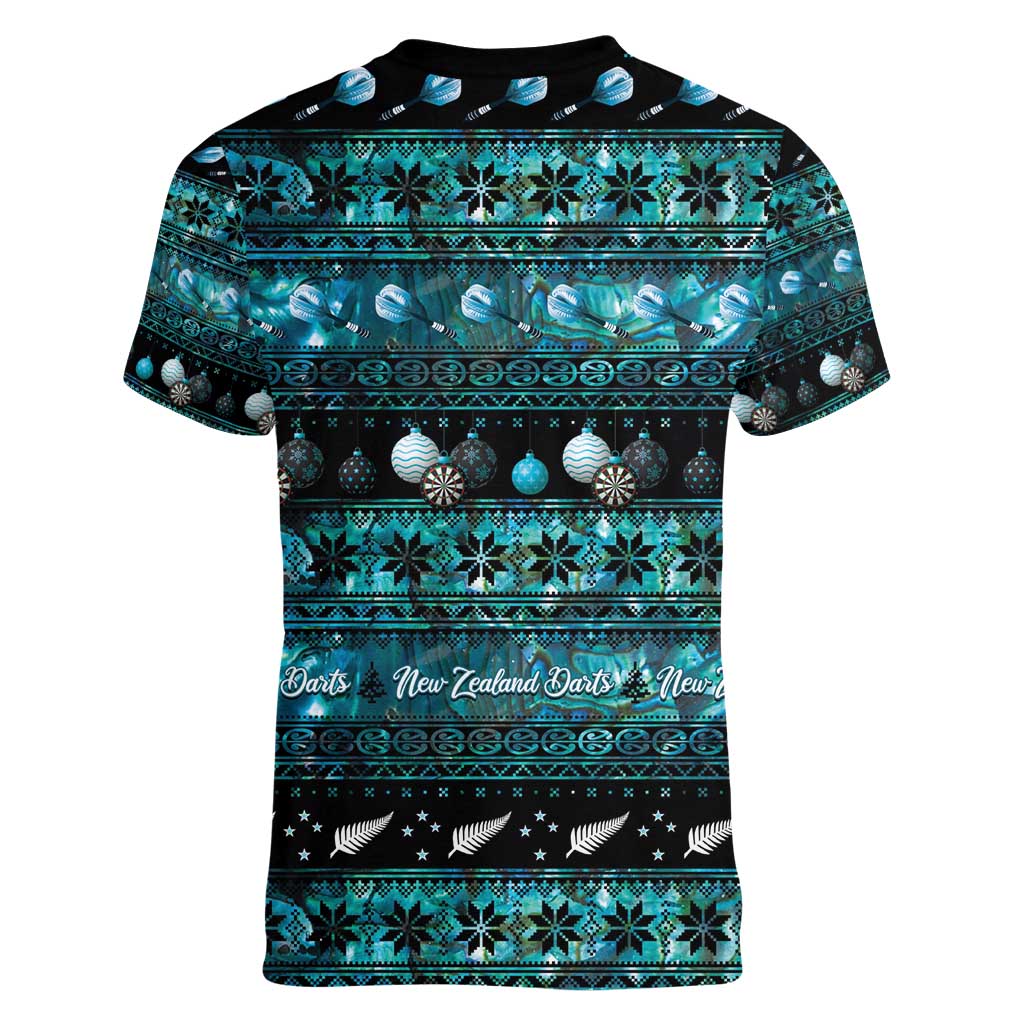 New Zealand Darts Christmas Women V-Neck T-Shirt Merry Xmas Aotearoa Maori Paua Shell - Polynesian Pride