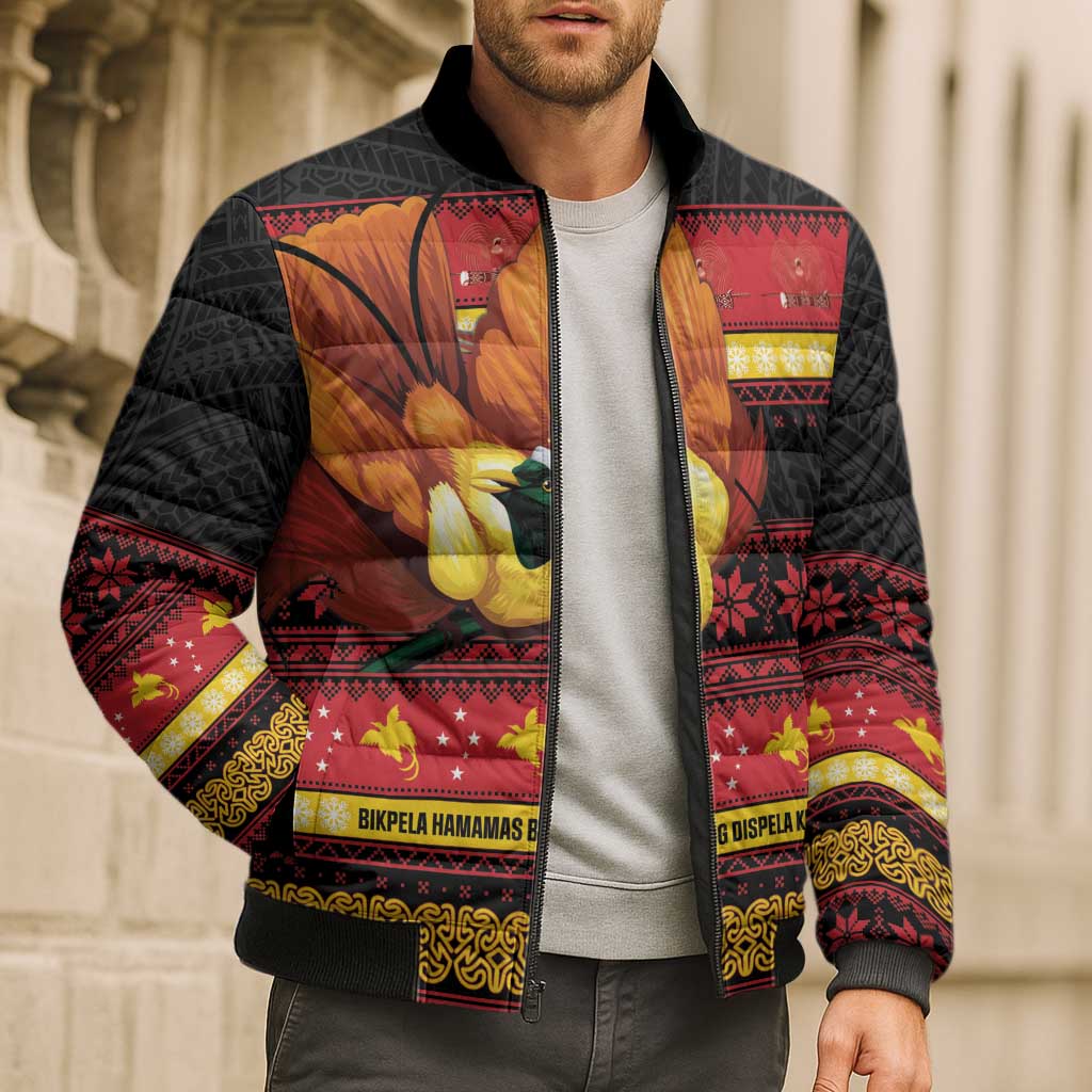 Papua New Guinea Christmas Bomber Puffer Jacket Bikpela hamamas blong dispela Krismas LT14 - Polynesian Pride