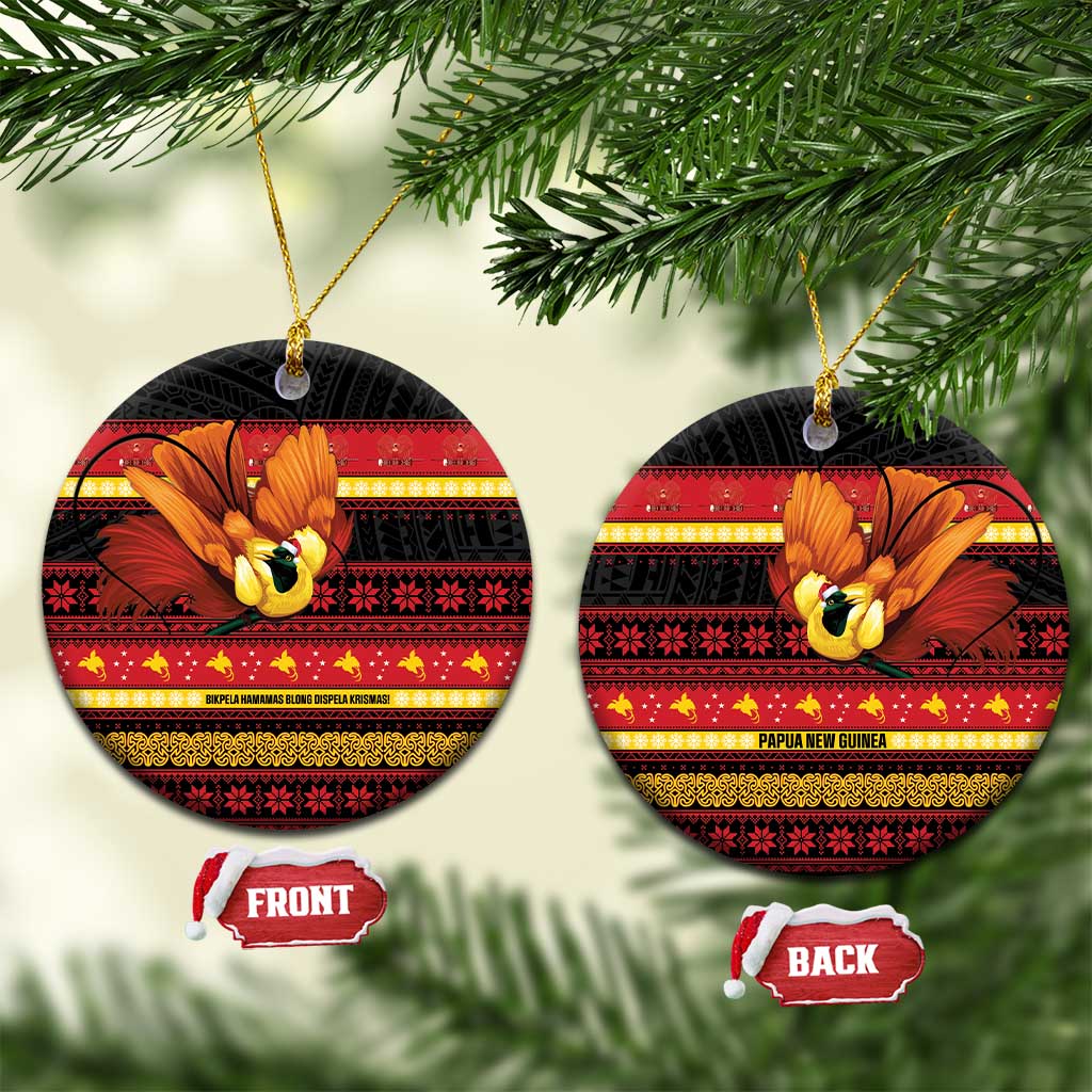 Papua New Guinea Christmas Ceramic Ornament Bikpela hamamas blong dispela Krismas LT14 Circle Red - Polynesian Pride
