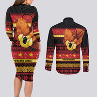 Papua New Guinea Christmas Couples Matching Long Sleeve Bodycon Dress and Long Sleeve Button Shirt Bikpela hamamas blong dispela Krismas - Polynesian Pride