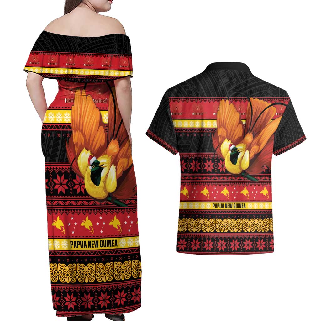 Papua New Guinea Christmas Couples Matching Off Shoulder Maxi Dress and Hawaiian Shirt Bikpela hamamas blong dispela Krismas - Polynesian Pride