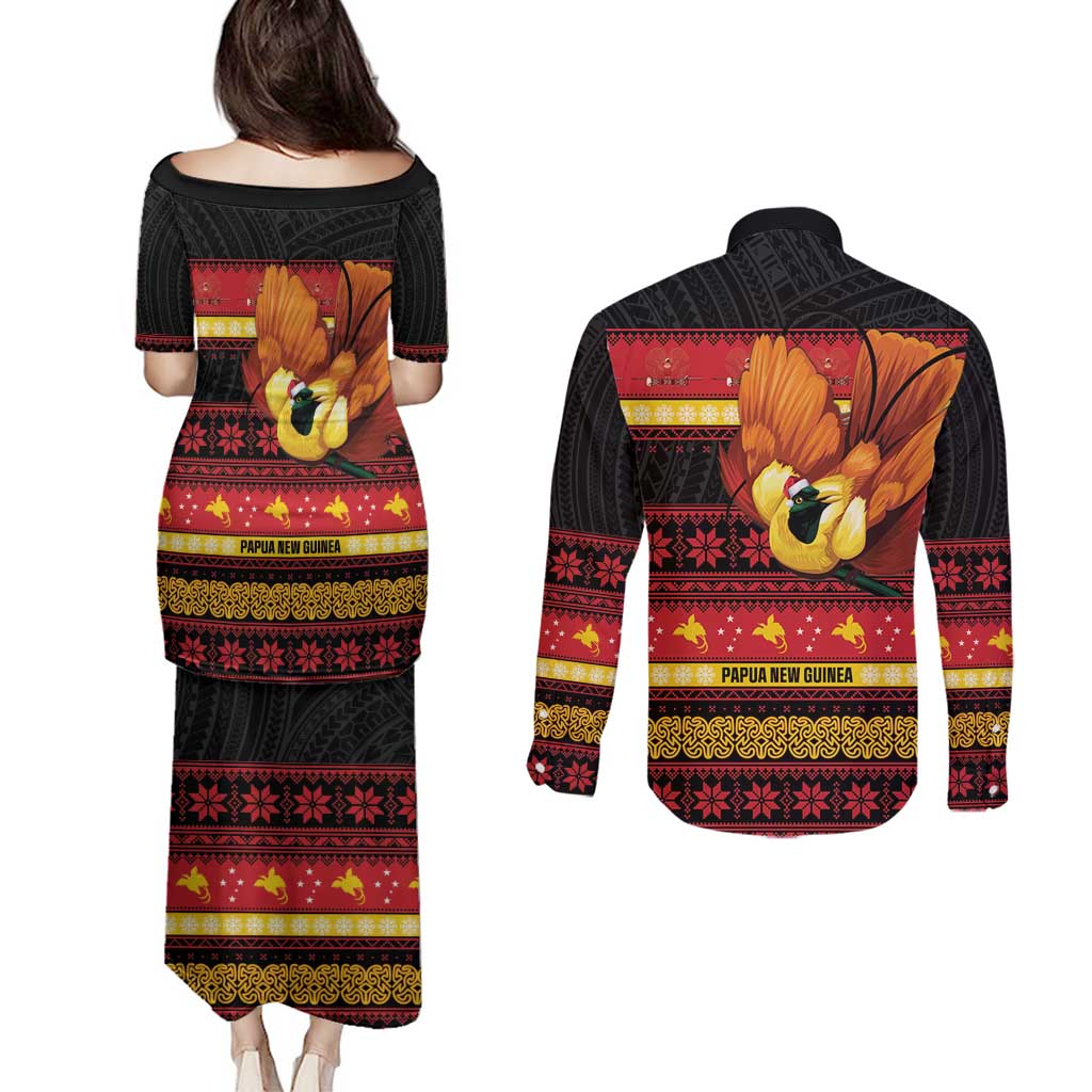 Papua New Guinea Christmas Couples Matching Puletasi and Long Sleeve Button Shirt Bikpela hamamas blong dispela Krismas - Polynesian Pride