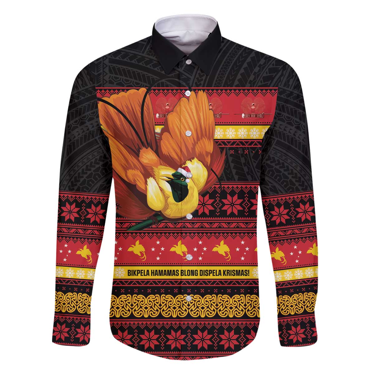Papua New Guinea Christmas Family Matching Off The Shoulder Long Sleeve Dress and Hawaiian Shirt Bikpela hamamas blong dispela Krismas - Polynesian Pride
