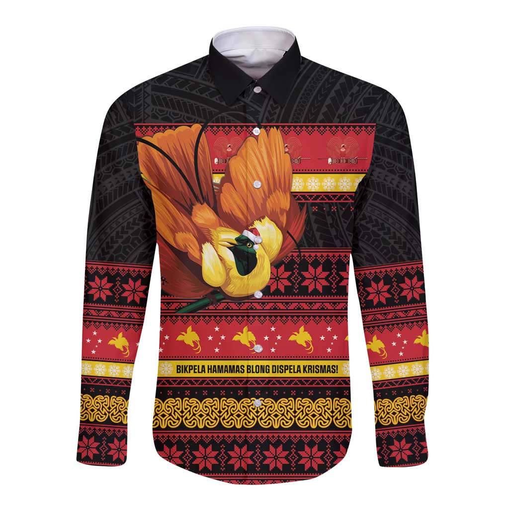 Papua New Guinea Christmas Long Sleeve Button Shirt Bikpela hamamas blong dispela Krismas - Polynesian Pride