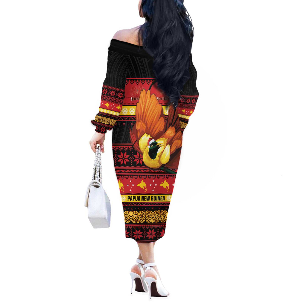 Papua New Guinea Christmas Off The Shoulder Long Sleeve Dress Bikpela hamamas blong dispela Krismas - Polynesian Pride