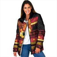 Papua New Guinea Christmas Padded Jacket Bikpela hamamas blong dispela Krismas LT14 Women Red - Polynesian Pride