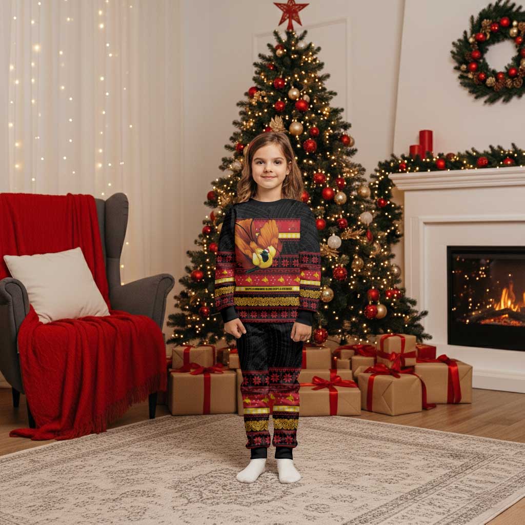 Papua New Guinea Christmas Pajama Set Bikpela hamamas blong dispela Krismas LT14 Kid Red - Polynesian Pride