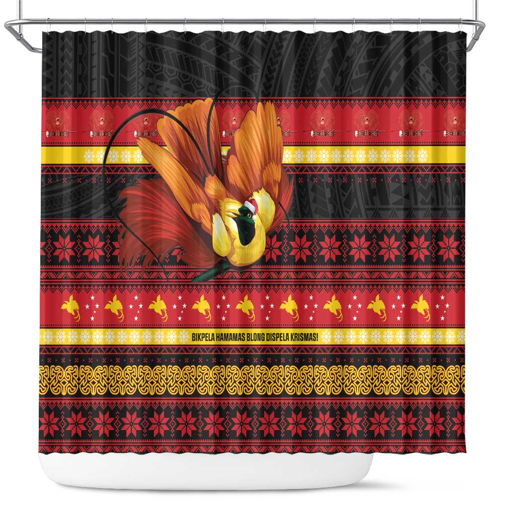 Papua New Guinea Christmas Shower Curtain Bikpela hamamas blong dispela Krismas LT14 Red - Polynesian Pride