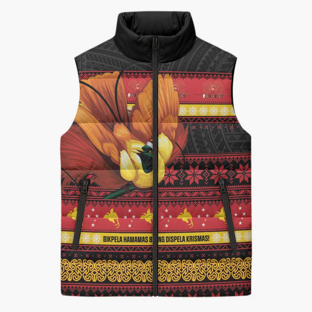 Papua New Guinea Christmas Sleeveless Puffer Jacket Bikpela hamamas blong dispela Krismas LT14 Unisex Red - Polynesian Pride
