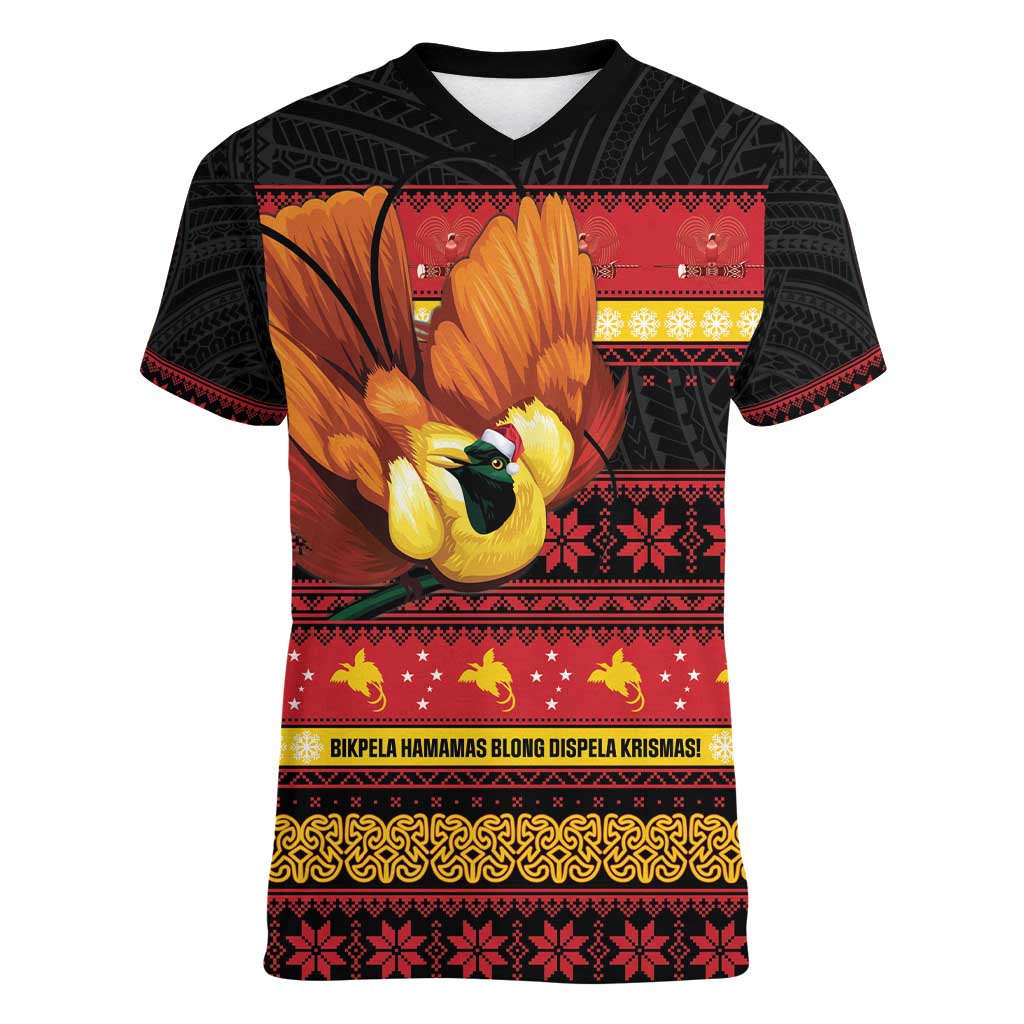 Papua New Guinea Christmas Women V-Neck T-Shirt Bikpela hamamas blong dispela Krismas - Polynesian Pride