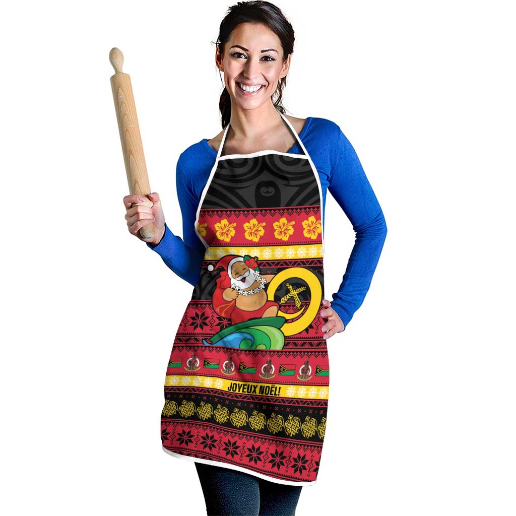 Vanuatu Christmas Apron Joyeux Noel Surfing Santa With Boar Tusk - Polynesian Pride