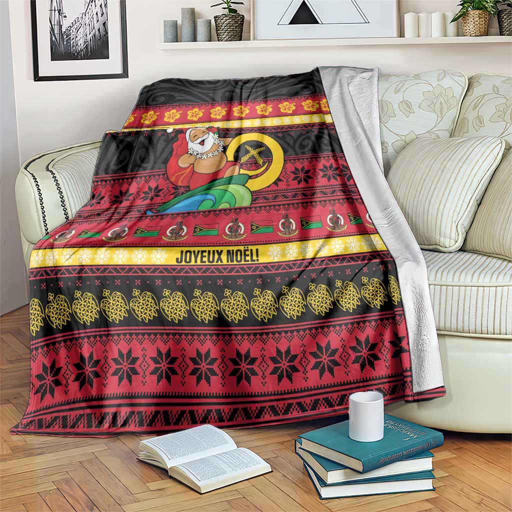 Vanuatu Christmas Blanket Joyeux Noel Surfing Santa With Boar Tusk - Polynesian Pride