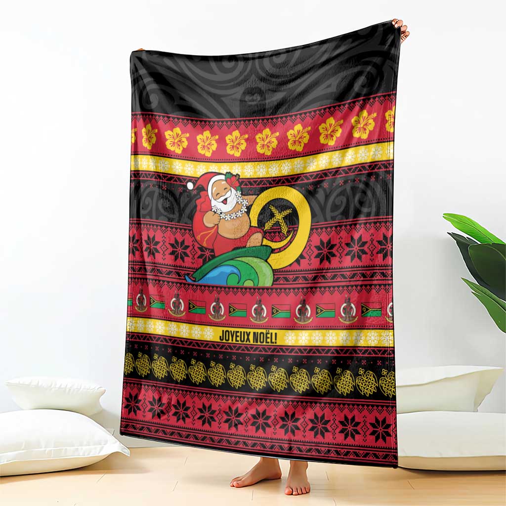 Vanuatu Christmas Blanket Joyeux Noel Surfing Santa With Boar Tusk - Polynesian Pride