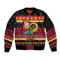Vanuatu Christmas Bomber Jacket Joyeux Noel Surfing Santa With Boar Tusk LT14 Unisex Red - Polynesian Pride