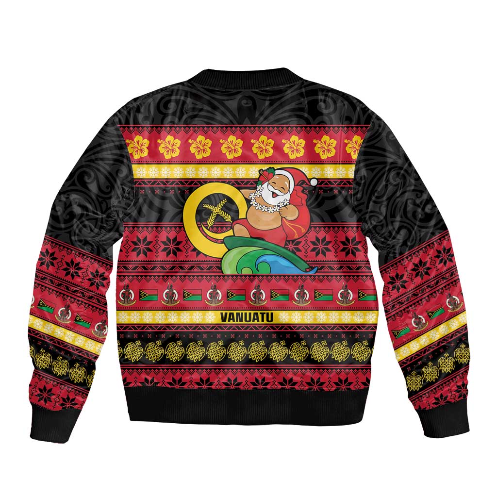 Vanuatu Christmas Bomber Jacket Joyeux Noel Surfing Santa With Boar Tusk LT14 - Polynesian Pride