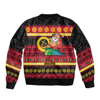 Vanuatu Christmas Bomber Jacket Joyeux Noel Surfing Santa With Boar Tusk LT14 - Polynesian Pride