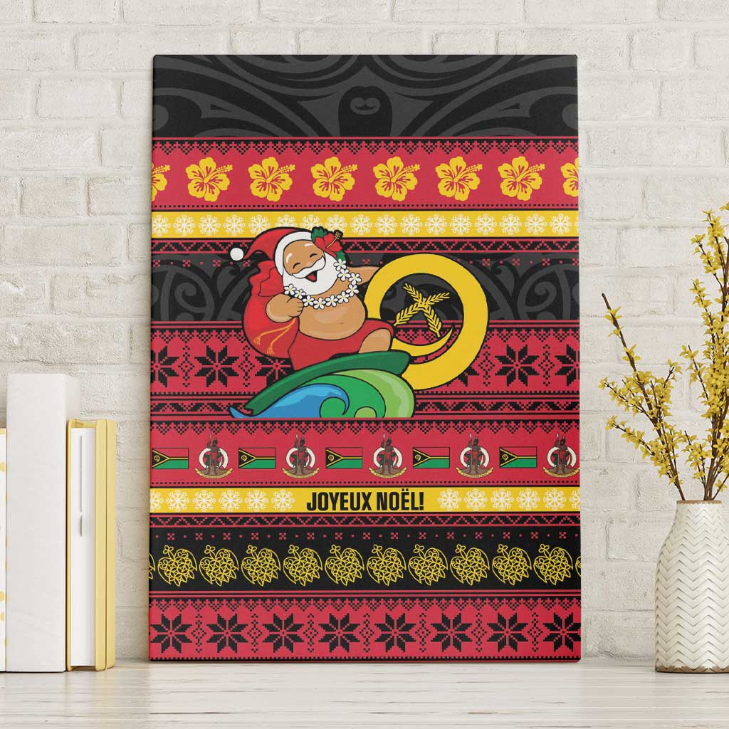 Vanuatu Christmas Canvas Wall Art Joyeux Noel Surfing Santa With Boar Tusk - Polynesian Pride