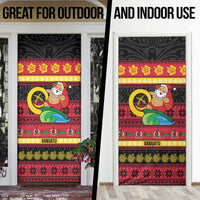 Vanuatu Christmas Door Cover Joyeux Noel Surfing Santa With Boar Tusk - Polynesian Pride