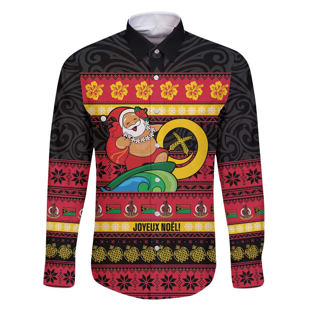 Vanuatu Christmas Family Matching Long Sleeve Bodycon Dress and Hawaiian Shirt Joyeux Noel Surfing Santa With Boar Tusk - Polynesian Pride