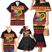 Vanuatu Christmas Family Matching Mermaid Dress and Hawaiian Shirt Joyeux Noel Surfing Santa With Boar Tusk - Polynesian Pride