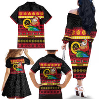 Vanuatu Christmas Family Matching Off The Shoulder Long Sleeve Dress and Hawaiian Shirt Joyeux Noel Surfing Santa With Boar Tusk - Polynesian Pride