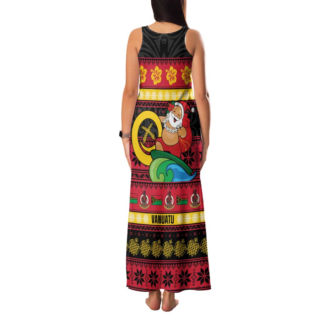Vanuatu Christmas Family Matching Tank Maxi Dress and Hawaiian Shirt Joyeux Noel Surfing Santa With Boar Tusk - Polynesian Pride