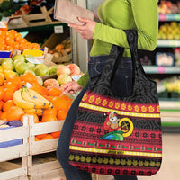 Vanuatu Christmas Grocery Bag Joyeux Noel Surfing Santa With Boar Tusk - Polynesian Pride