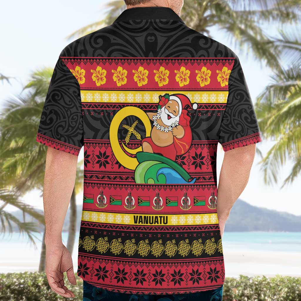 Vanuatu Christmas Hawaiian Shirt Joyeux Noel Surfing Santa With Boar Tusk - Polynesian Pride