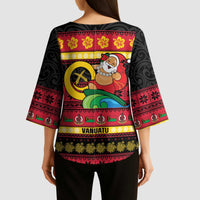 Vanuatu Christmas Kimono Sleeve Blouse Joyeux Noel Surfing Santa With Boar Tusk - Polynesian Pride