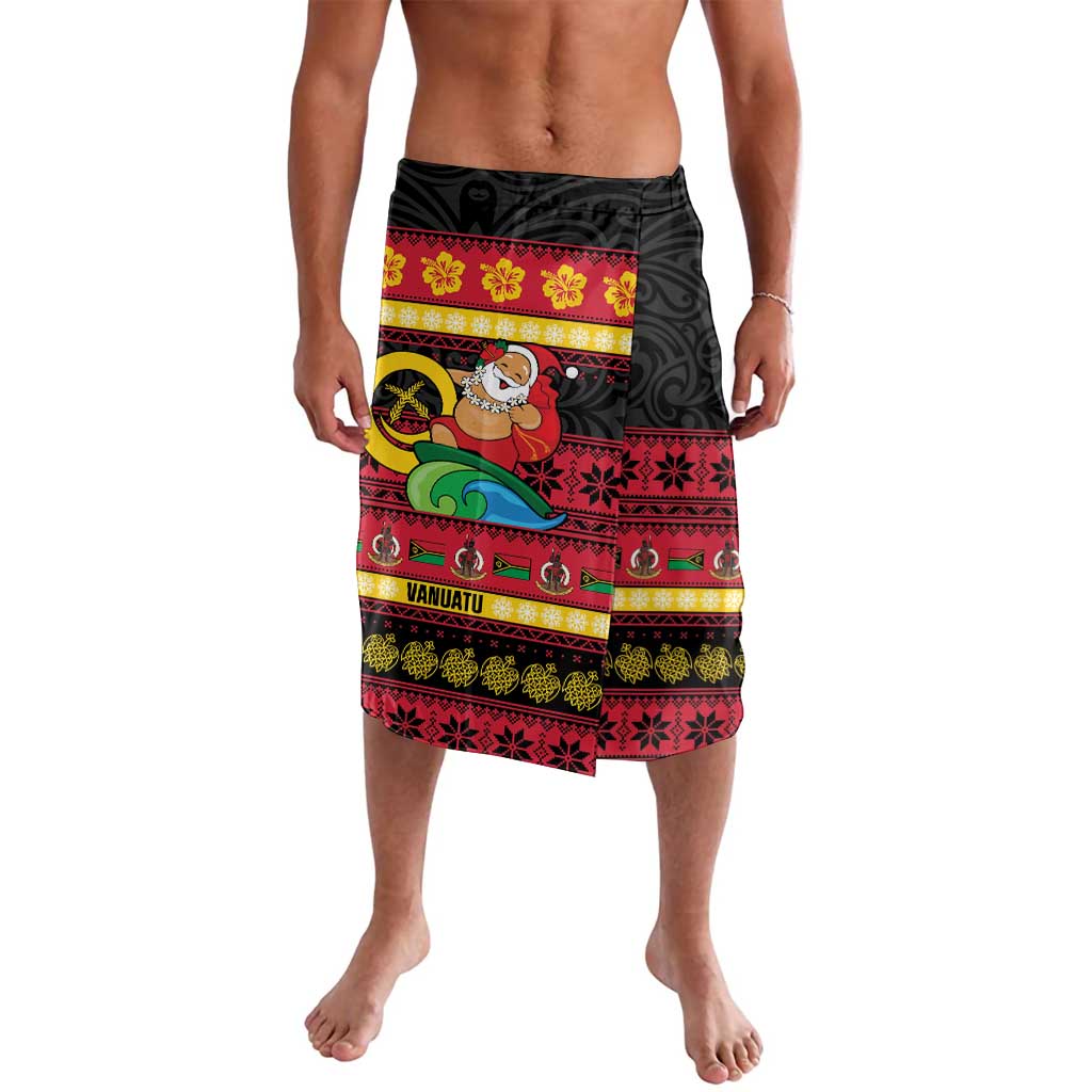 Vanuatu Christmas Lavalava Joyeux Noel Surfing Santa With Boar Tusk - Polynesian Pride
