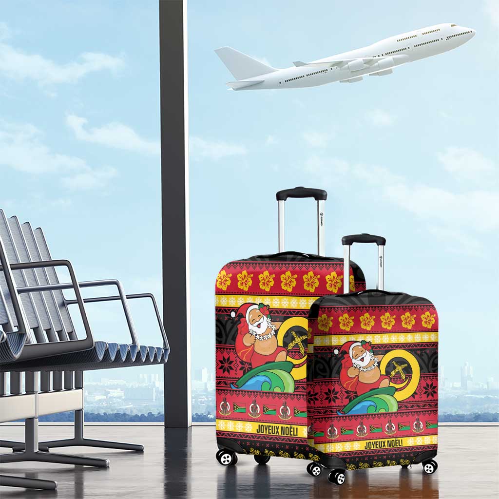 Vanuatu Christmas Luggage Cover Joyeux Noel Surfing Santa With Boar Tusk - Polynesian Pride