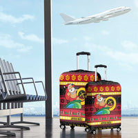 Vanuatu Christmas Luggage Cover Joyeux Noel Surfing Santa With Boar Tusk - Polynesian Pride
