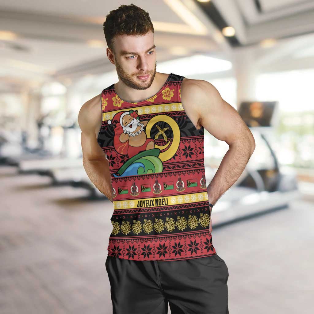 Vanuatu Christmas Men Tank Top Joyeux Noel Surfing Santa With Boar Tusk - Polynesian Pride