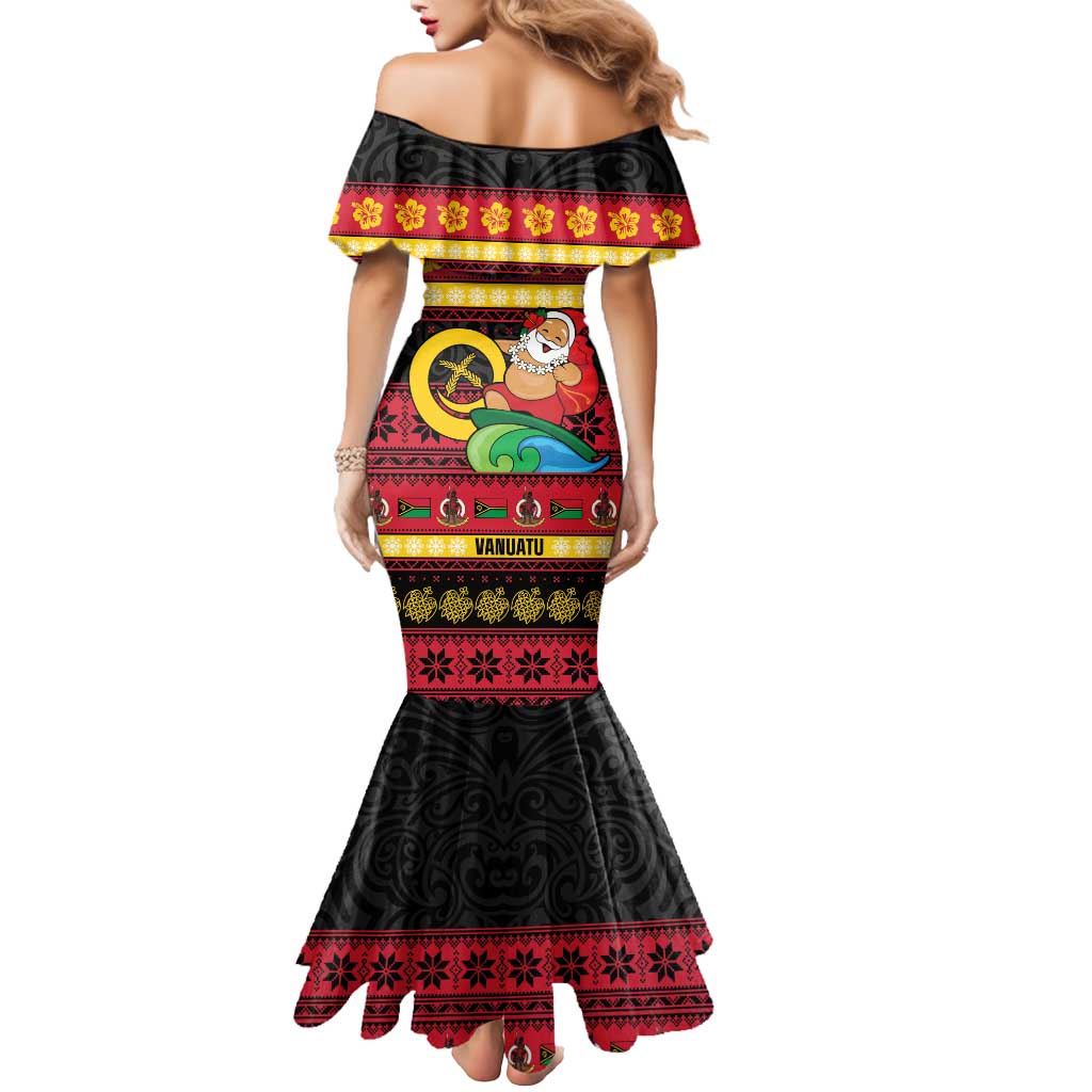 Vanuatu Christmas Mermaid Dress Joyeux Noel Surfing Santa With Boar Tusk - Polynesian Pride